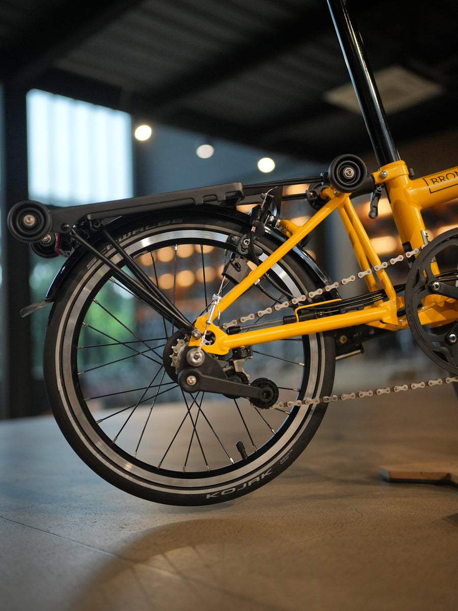 Brompton C Line Explore | Mid Rise | With Rear Rack - Bumblebee Yellow