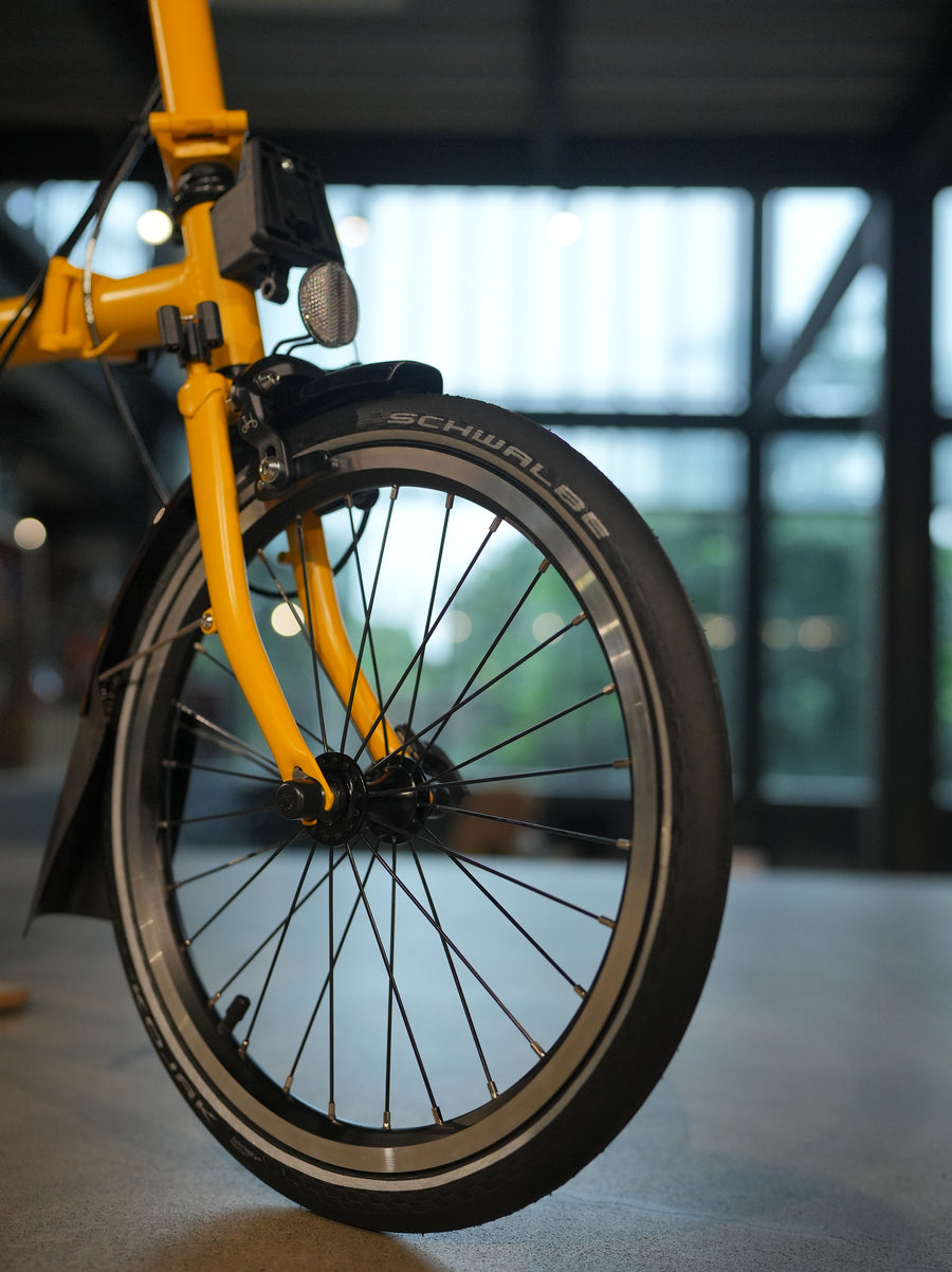 Brompton Yellow Rack Brompton C Line Explore | Mid Rise with Rear Rack - Bumblebee Yellow ...