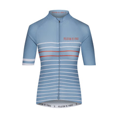 Peloton de Paris Domestique Women Jersey - Classic Stripe Blue Stone/Cantaloupe - SpinWarriors