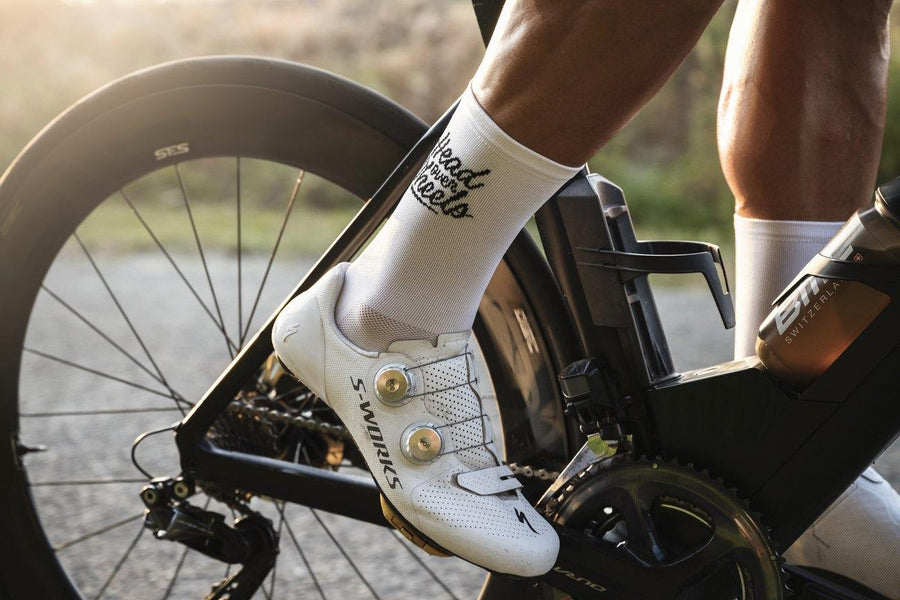 Cois Head Over Wheels Cycling Socks - White - SpinWarriors