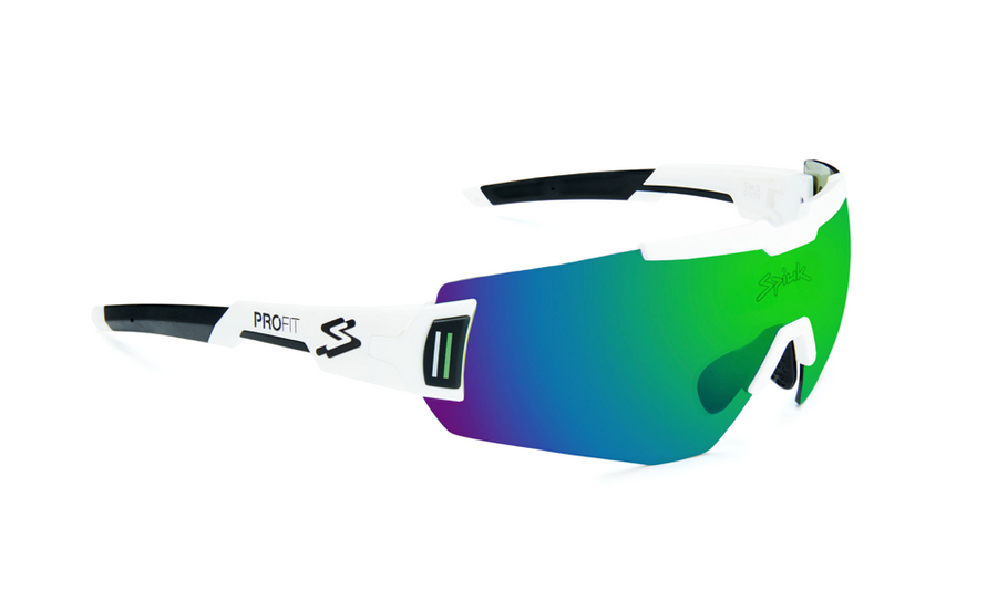 Spiuk Profit White Cycling Glasses - Mirrored Green Lens