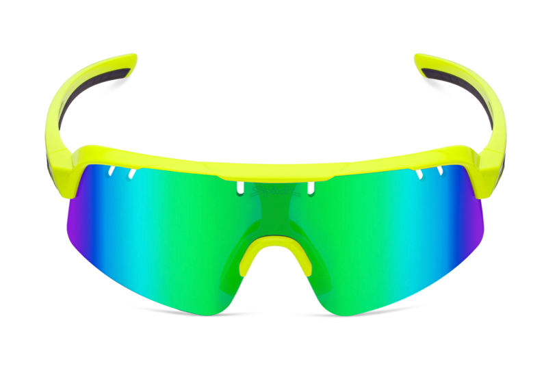 Spiuk Skala Yellow Fluo/Black Cycling Glasses - Mirrored Green Lens