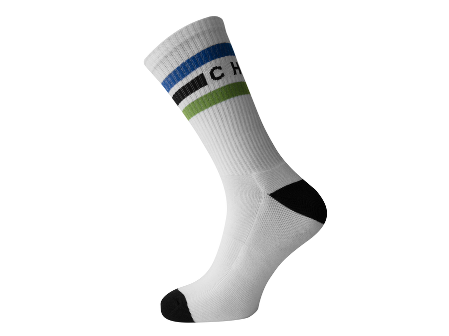 CHPT3 Tube Socks - White/MSR Blue - SpinWarriors